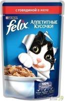 Felix Аппетитные кусочки для кошек говядина в желе 85гр