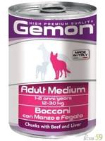 Gemon Dog Medium консервы для собак средних пород кусочки говядины с печенью 415г